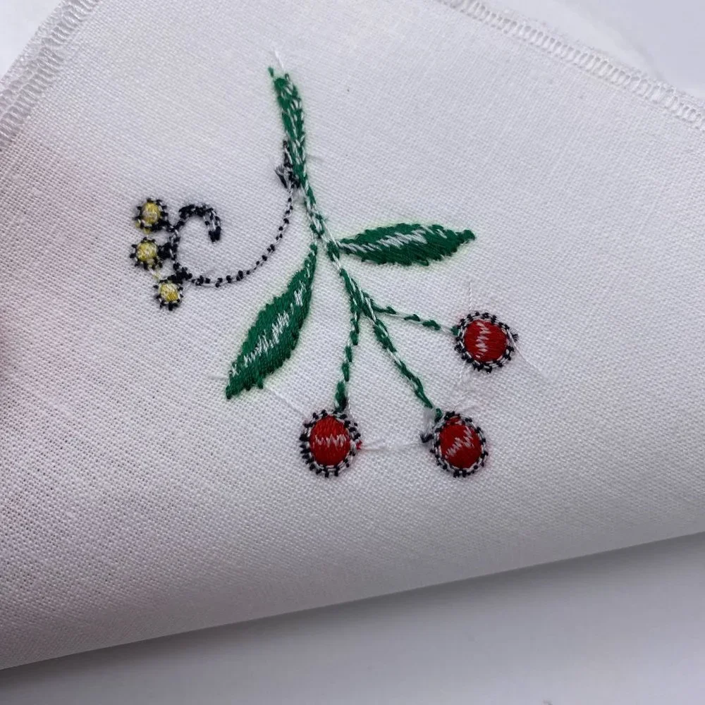Square hand embroidered floral doilies scalloped linen napkins table placement